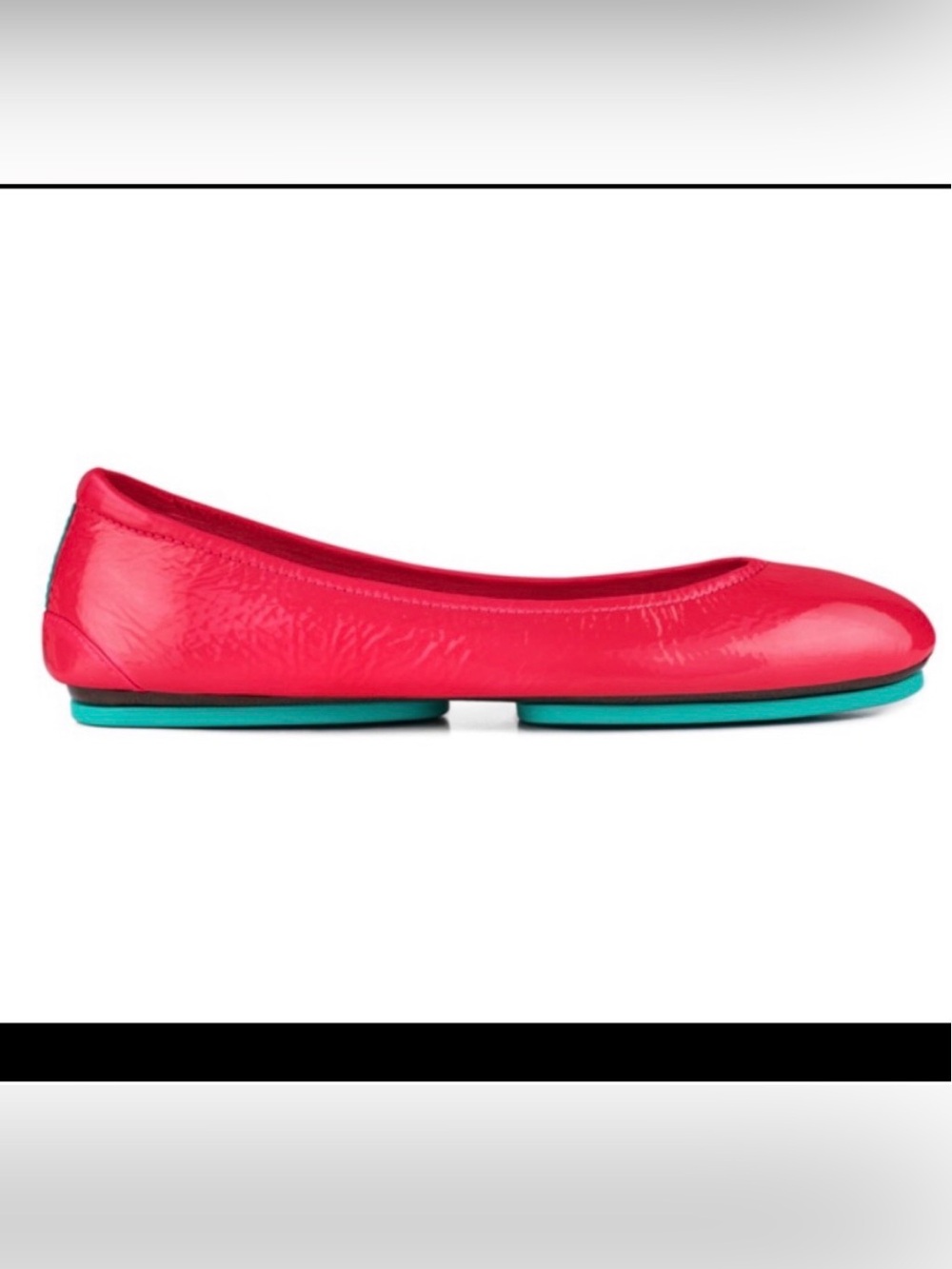 Tieks Poppy Patent Ballet Flats with Turquoise Accent Sole